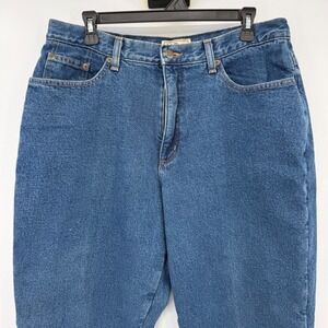 L.L. Bean Fleece Lined Jeans Women 16 PET Blue Relaxed Fit High Rise Red Lining‎